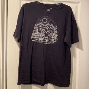 American Eagle M Black Winter Scene Short Sleeve Top